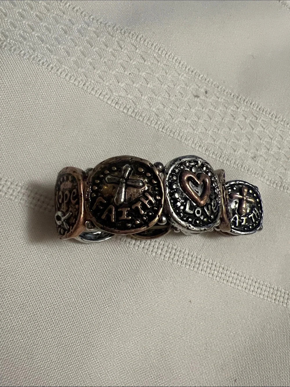 Love, Hope, Faith Mixed Metal Stretch Bracelet